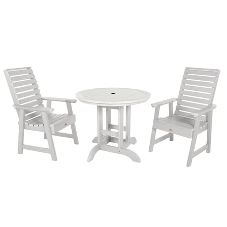 Highwood Usa Weatherly 3pc Round Outdoor Patio Furniture Dining Set AD-DNW36-WHE